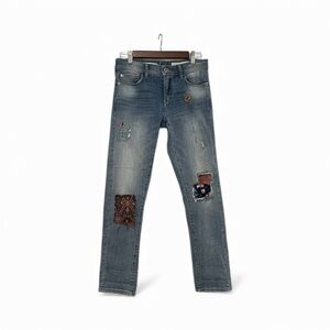 Pilcro and the Letterpress Boyfriend Jeans - Blue with Patchwork Anthropologie
